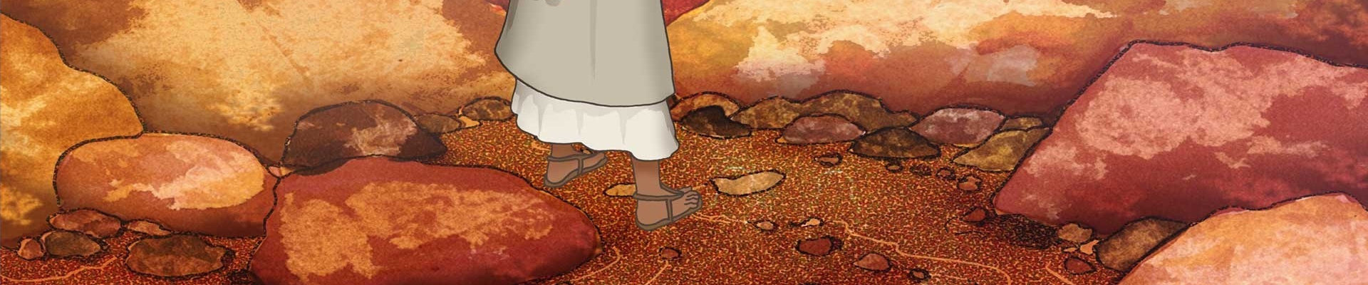 Illustration showing the feet of Christ in the wilderness